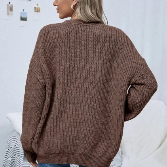 Soft knit drop shoulder oversized cardigan sweater tan - Picture 9 of 16